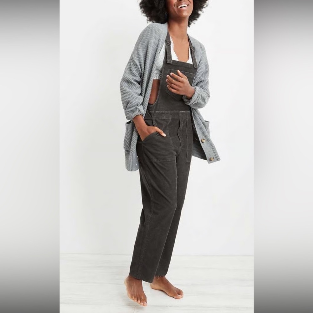 Aerie Charcoal/black Corduroy Overalls